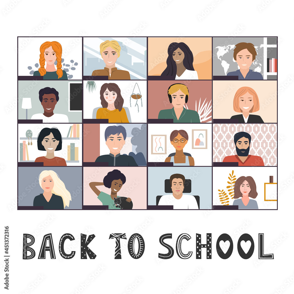 Back to online school vector background. Distance learning online education. Learning quarantine, flat illustration Back to online school vector background. Distance learning online education. Learning quarantine, flat illustration