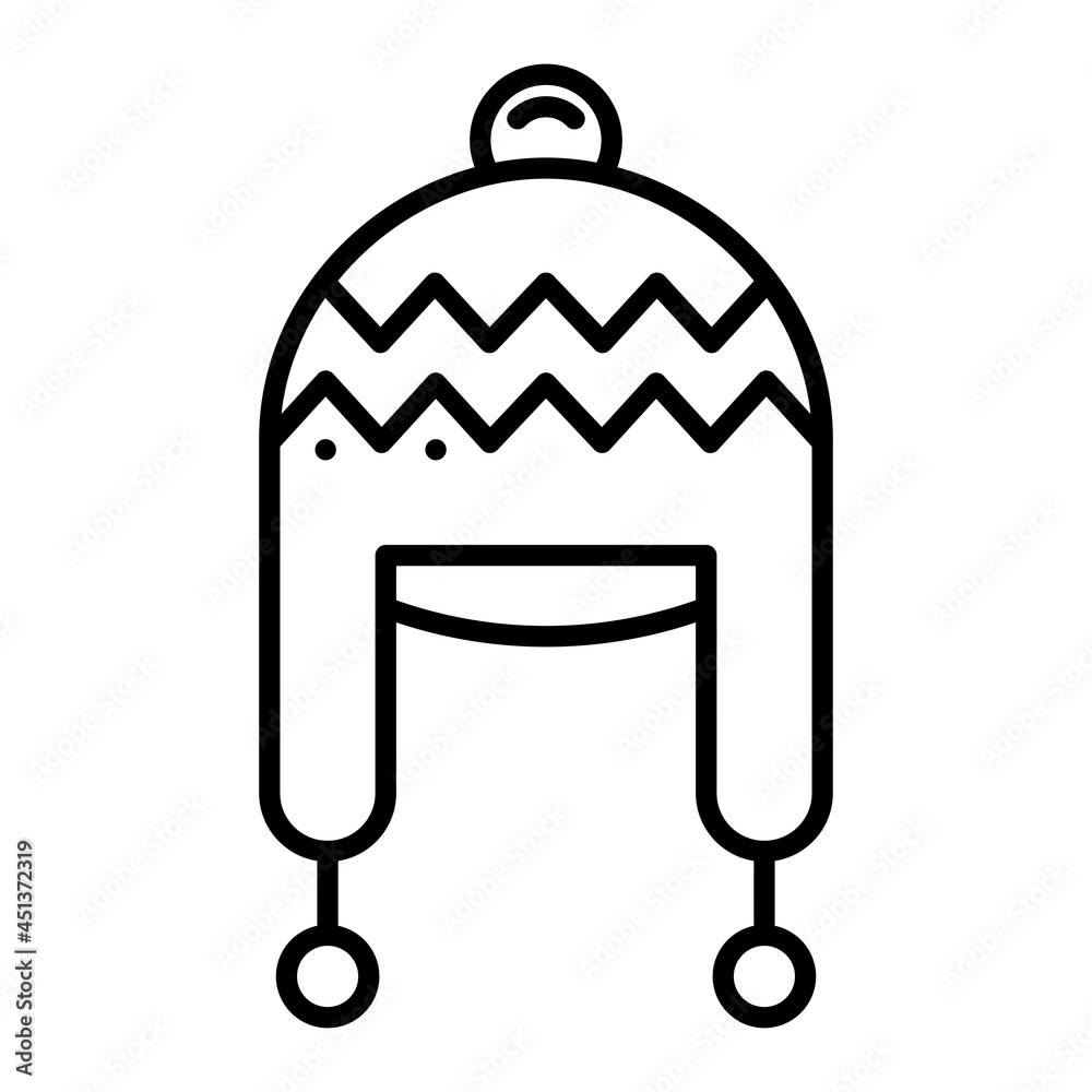 Fototapeta premium Winter Hat Vector Outline Icon Isolated On White Background