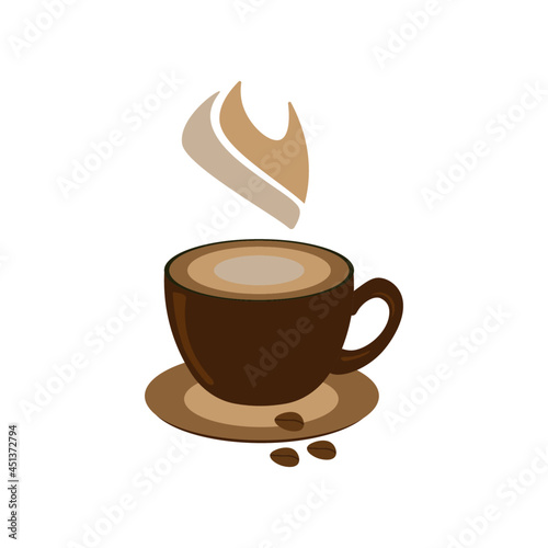 Coffee cup with coffee beans isolated on white background. Vector illustration.
