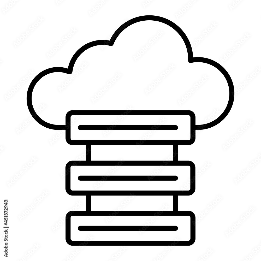 Cloud Server Vector Outline Icon Isolated On White Background