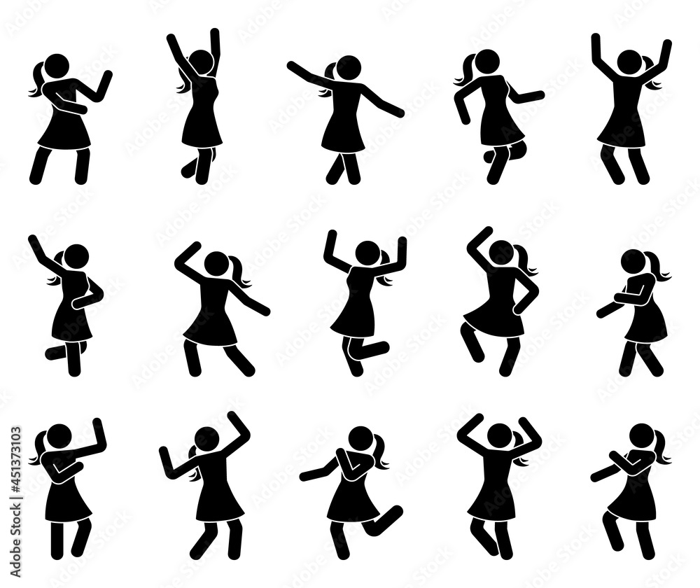 Stick people poses black silhouettes of stickman Vector Image