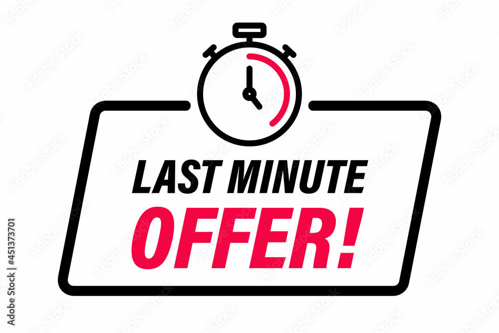 Vecteur Stock Limited offer with stop watch. Last minute offer promotion  banner. Last minute offer, one day sales. Promo with countdown or exclusive  deal. Promo sticker, sale limited special promotion | Adobe
