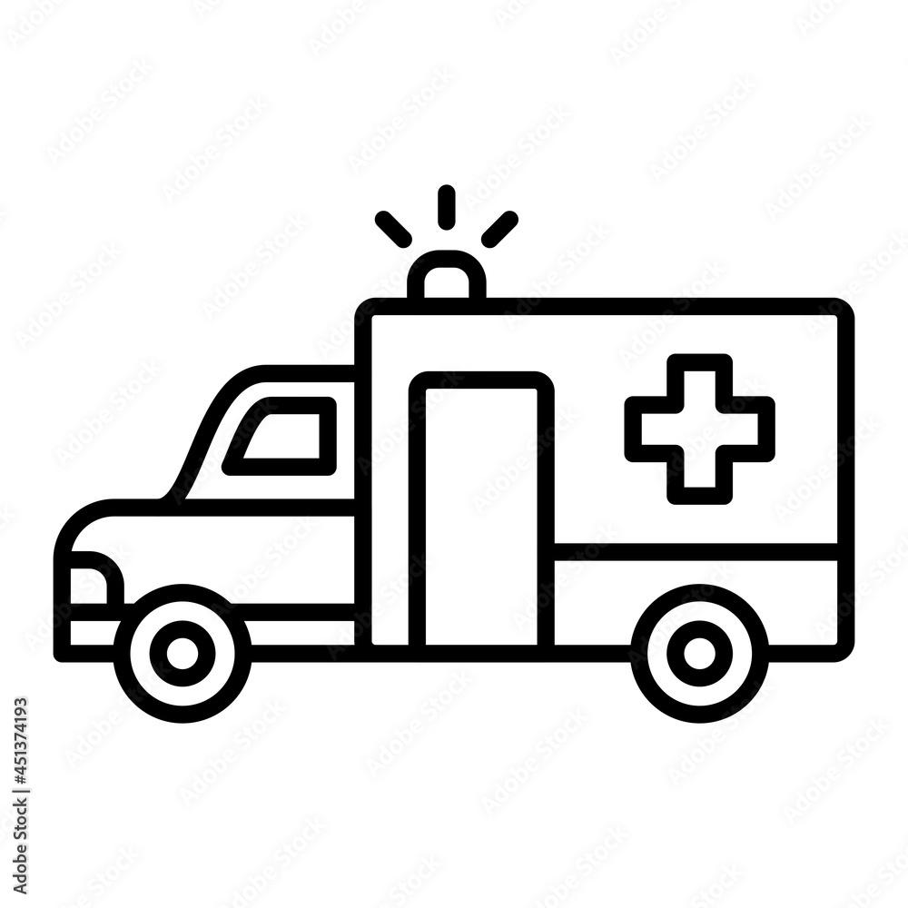 Ambulance Vector Outline Icon Isolated On White Background
