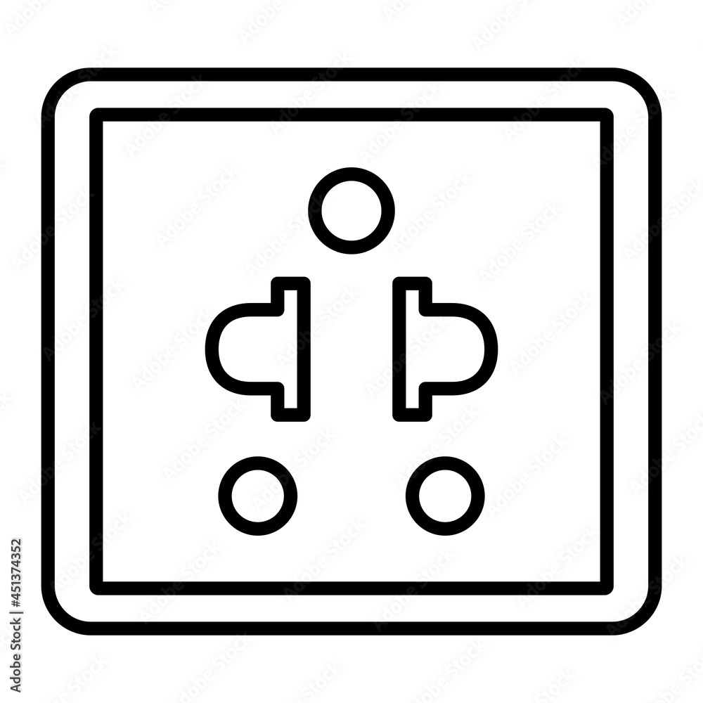 Power Socket Vector Outline Icon Isolated On White Background Power Socket Vector Outline Icon Isolated On White Background