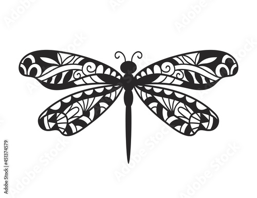 Beautiful Dragonfly hand drawn ornamental artistic print, tattoo design