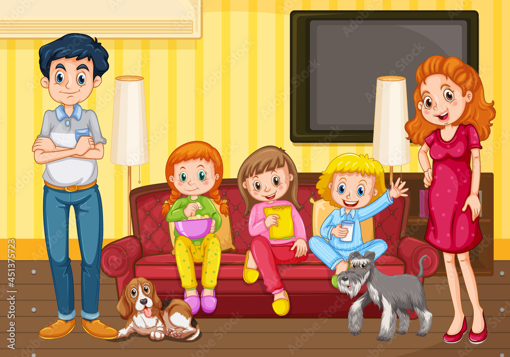Happy family in the living room scene Happy family in the living room scene