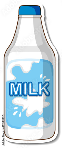 Sticker dairy milk bottle on white background
