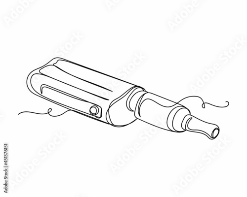 Continuous one line drawing of big electronic cigarette in silhouette on a white background. Linear stylized.Minimalist.