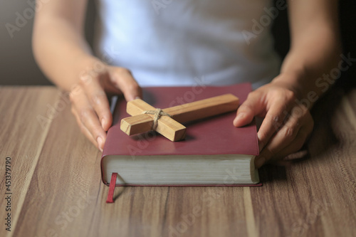 Religious young woman praying to God in the morning, spirtuality and religion, Religious concepts