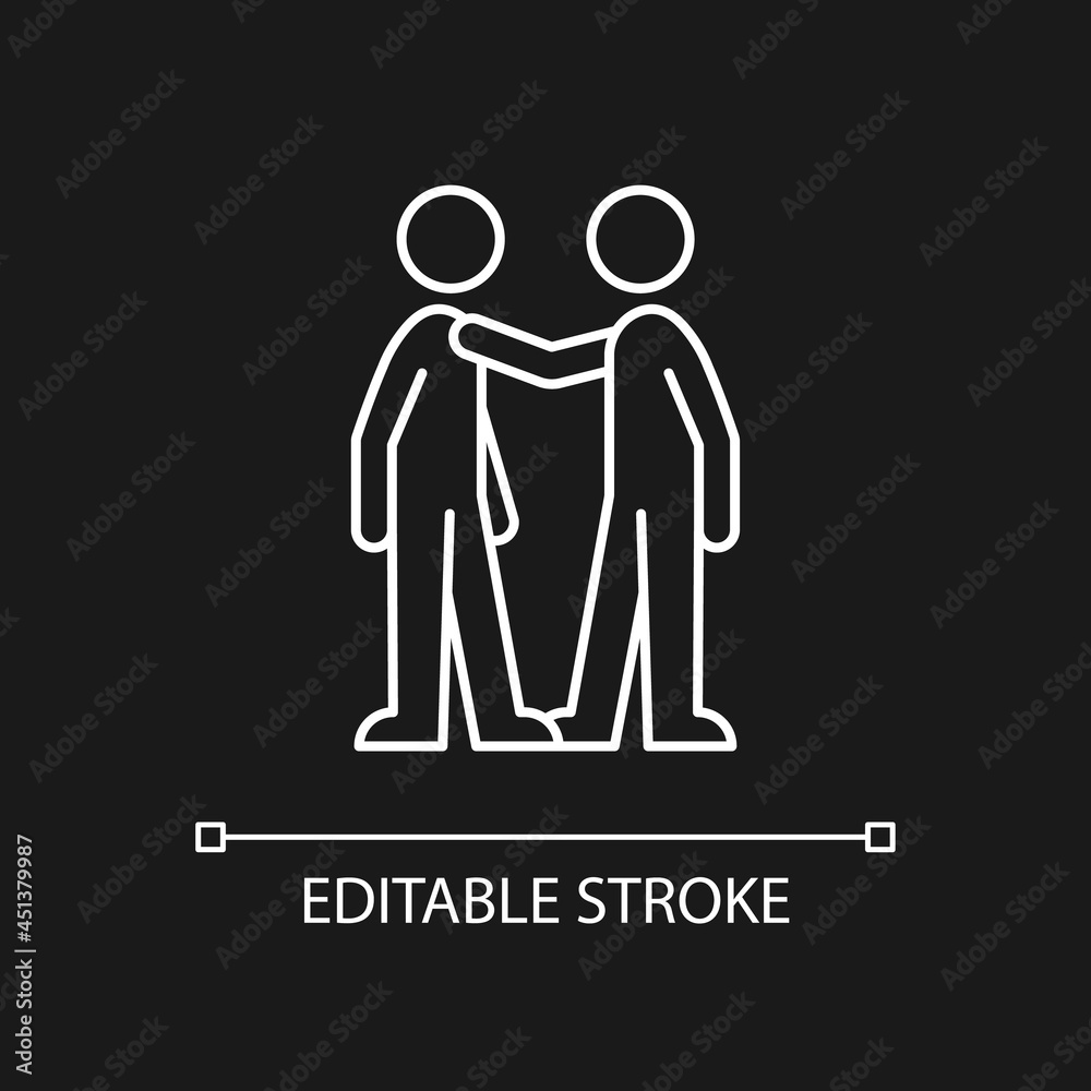 Haptic communication white linear icon for dark theme. Personal touch. Convey intimate emotions. Thin line customizable illustration. Isolated vector contour symbol for night mode. Editable stroke Haptic communication white linear icon for dark theme. Personal touch. Convey intimate emotions. Thin line customizable illustration. Isolated vector contour symbol for night mode. Editable stroke