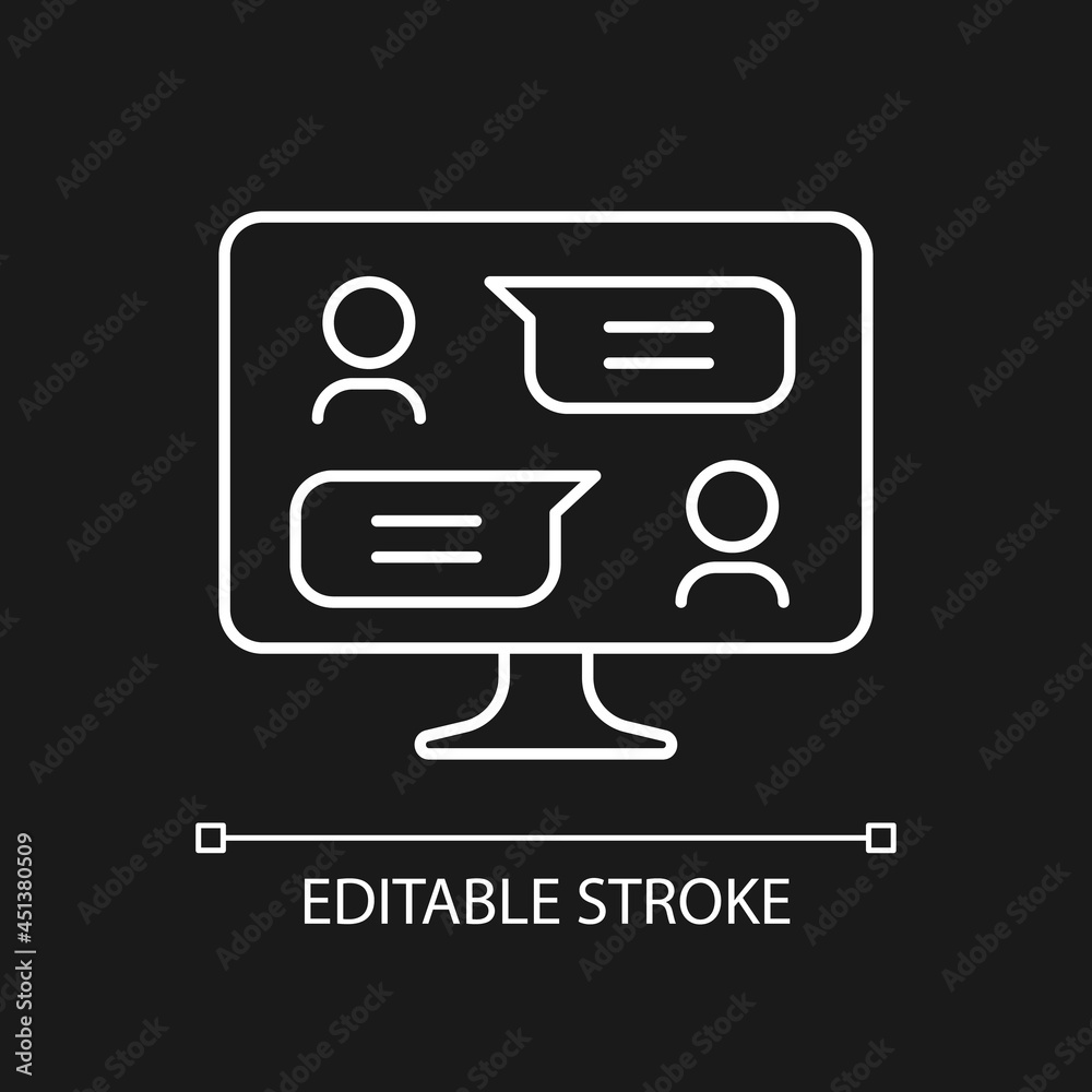 Digital communication channels white linear icon for dark theme. Electronic messages exchanging. Thin line customizable illustration. Isolated vector contour symbol for night mode. Editable stroke