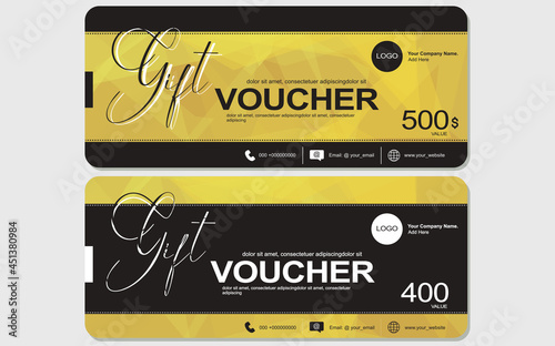 Gift Voucher template, coupon design, ticket, banner, cards, polygon background, vector illustration stock illustration Banner - Sign, Web Banner, Gift Certificate or Card, Template