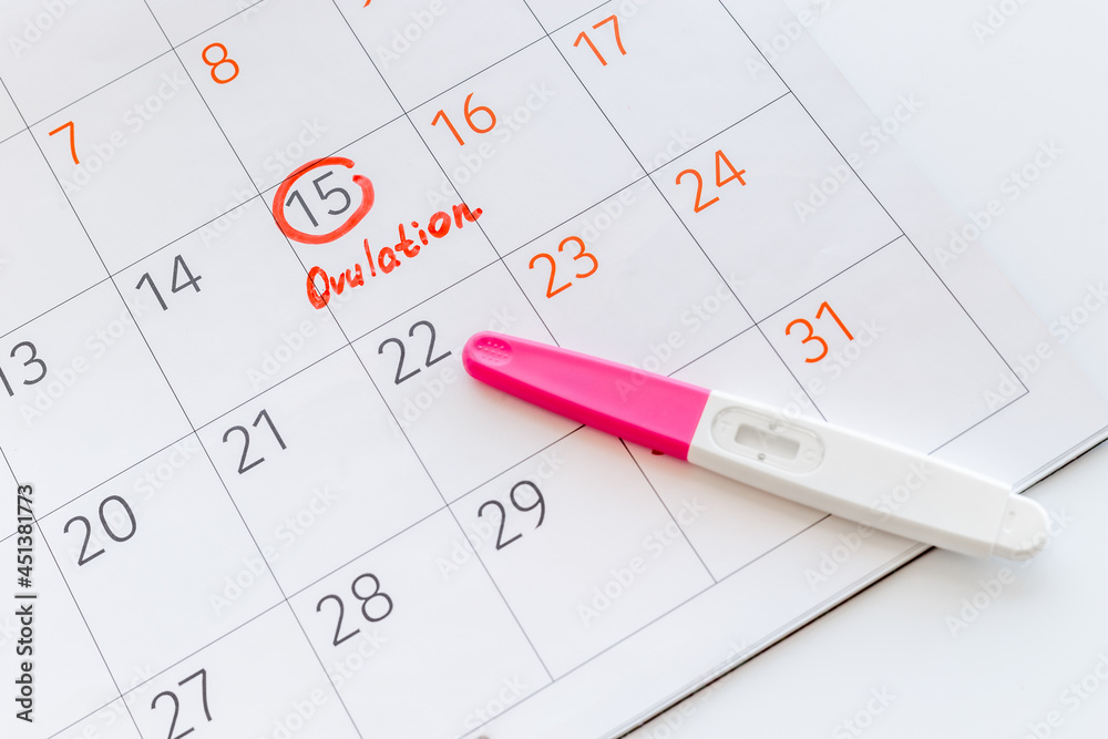 Ovulation day mark in calendar with ovulation home test Ovulation day mark in calendar with ovulation home test