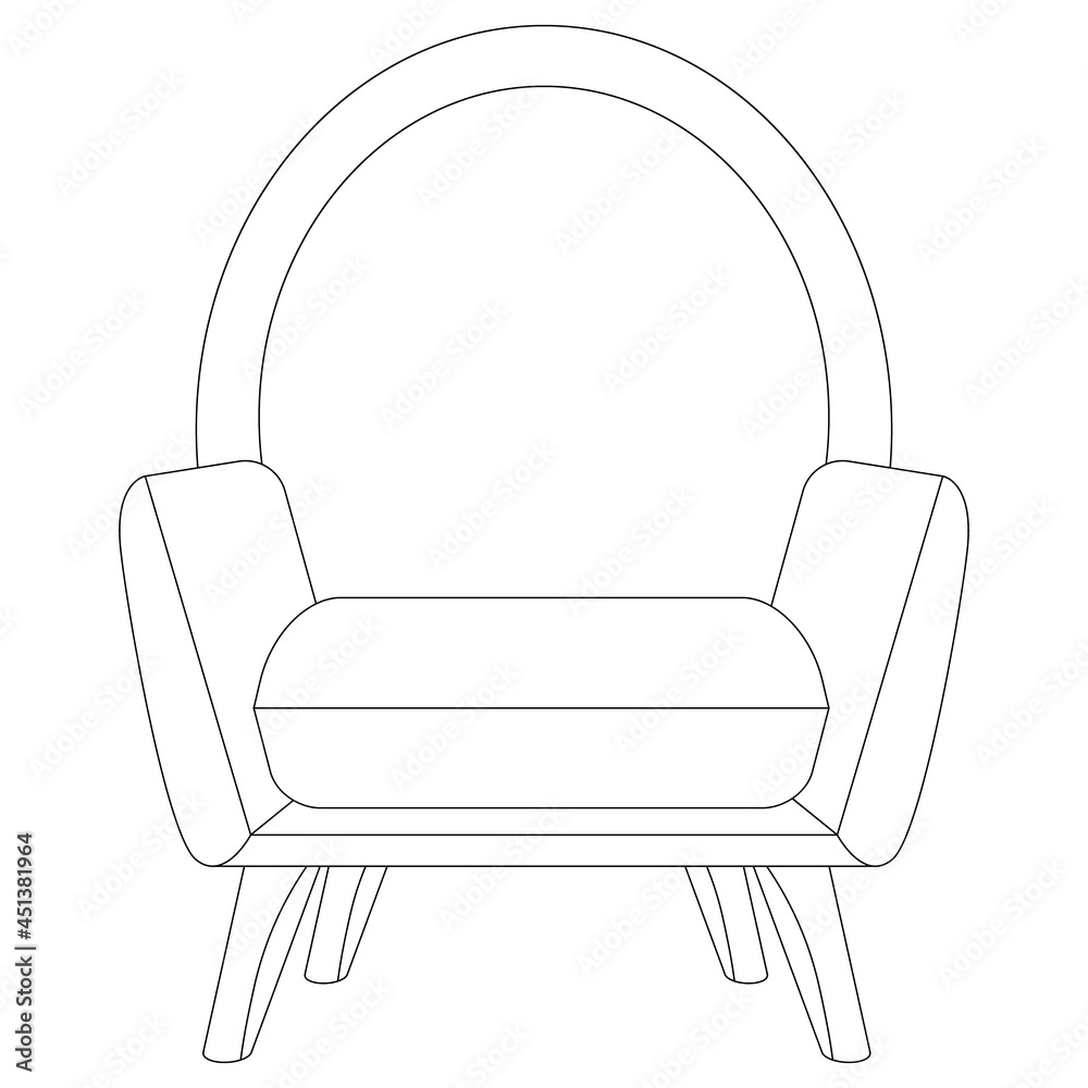 Cozy home chair coloring book with armrests and high back. Vector illustration is not a furniture theme. Cozy home chair coloring book with armrests and high back. Vector illustration is not a furniture theme.