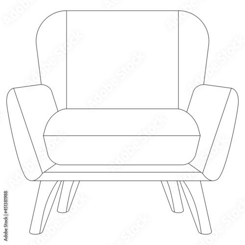 Cozy home chair coloring book with armrests and high back. Vector illustration is not a furniture theme.