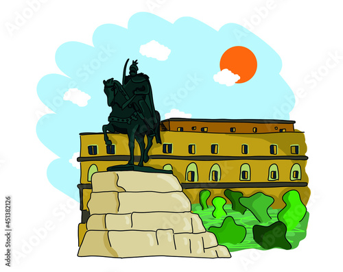 Vector illustration of Skanderbeg Monument, Tirana, Albania