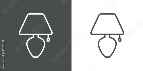 Icono silueta de lámpara de mesa con lineas en fondo gris y fondo blanco