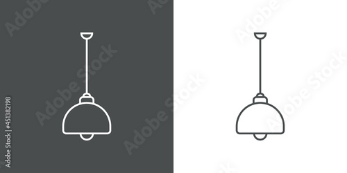 Icono silueta de lámpara de techo con lineas en fondo gris y fondo blanco
