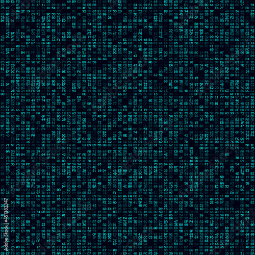 Futuristic tech background. Cyan filled hexademical pairs background. Big sized seamless pattern. Astonishing vector illustration.