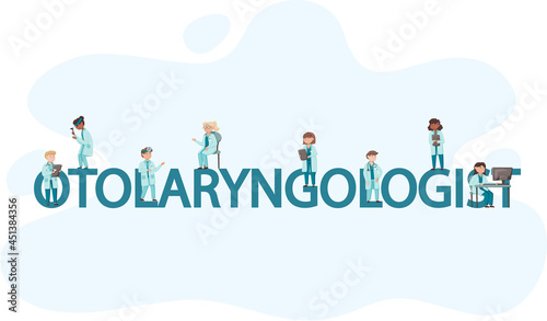 Otolaryngologist doctor with nose, ear and throat or ENT diagnostic and treatment instruments. Otology doctor with patient. Otorhinolaryngology healthcare medicine or otolaryngology diseases