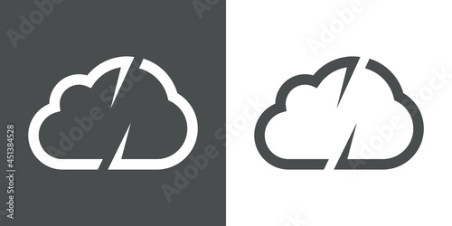 Logotipo nube simple con relampagos con lineas en fondo gris y fondo blanco photo