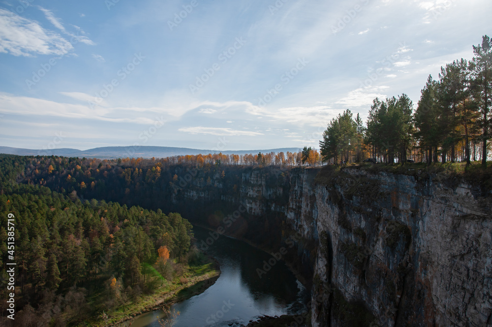 big cliffs near the Ai river, Ural, Russia