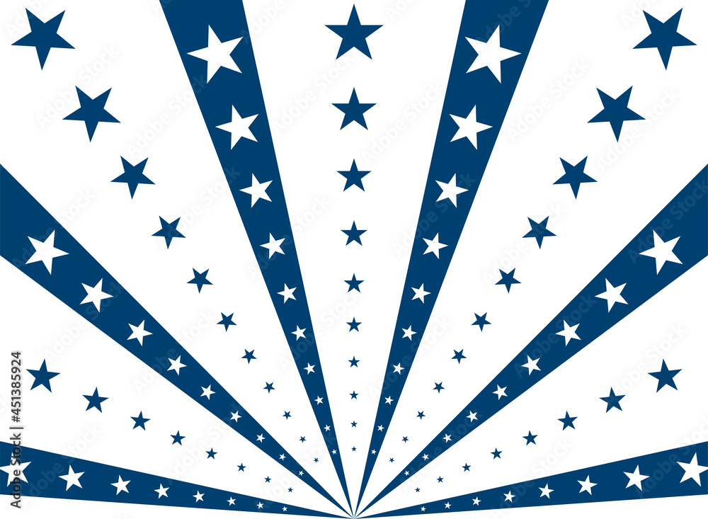 Fototapeta premium Sunlight horizontal background. Blue and white color burst background with shining stars.