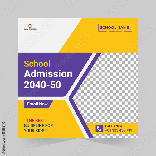 School admission social media post design template.
Back to school online marketing banner layout.
School Students Admission social media post,
promotional discount Back to school admission social med
