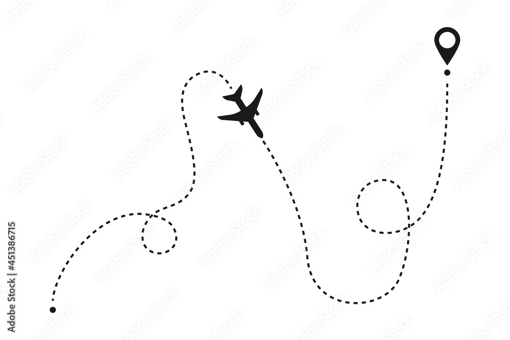 Airplane Line Route Path Plane Track With Departure Arrival Point Airplane Line Route Path Plane Track With Departure Arrival Point