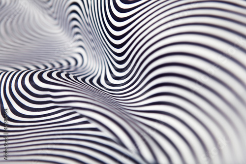 Geometric striped abstract optical illusion  pattern. Black and white vibrant parallel curves  web background. Multiple exposure.