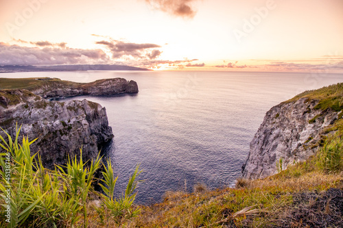 View over coast, Atlantic ocean, Azores travel destination, nature.