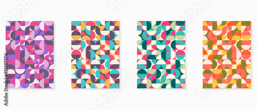 Color neo geo poster. Modern grid flyer with geometric shapes, geometry graphics and abstract background vector set. Geometry grid pattern banner vivid presentation illustration.
