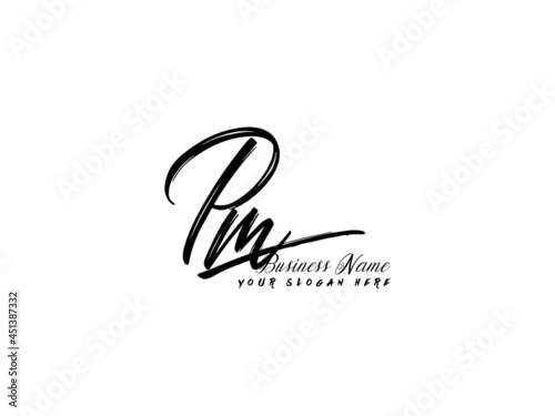 Brush PM Letter Logo, monogram pm signature logo icon vector for business photo