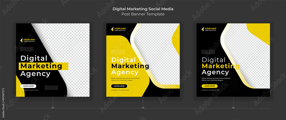 Social media post templates set for Digital marketing agency vector creative shape on background. Square posts layouts for personal blog and social media post.	 - obrazy, fototapety, plakaty 