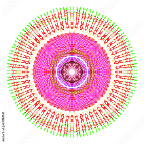Creative multicolored squares round symbol. Abstract symmetrical logo. Mosaic colorful beautiful squares. Circle modern squares floral art icon. Colored pattern ornament wheel decorative illustration.