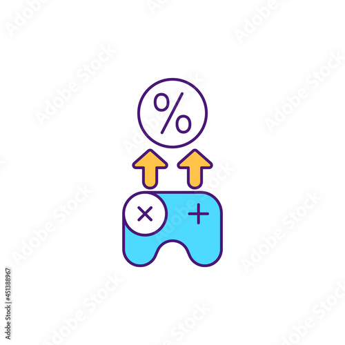 Game controller RGB color icon. Gamification in loyalty program application. Play to gain bonuses and points for shopping. Get discount. Isolated vector illustration. Simple filled line drawing