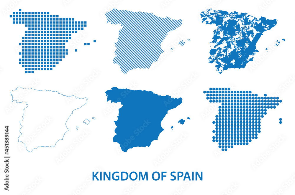 map of Kingdom of Spain - vector set of silhouettes in different patterns