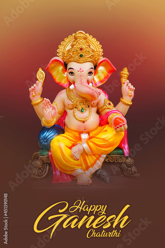 Happy Ganesh Chaturthi Greeting Card design with lord ganesha idol © PRASANNAPIX