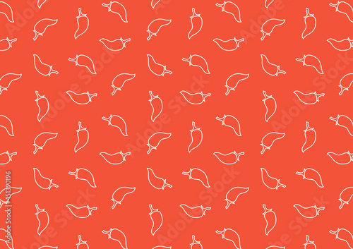 Chili doodle pattern wallpaper. Chili pattern on red background.