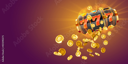 Golden slot machine wins the jackpot. 777 Big win concept. Casino jackpot.