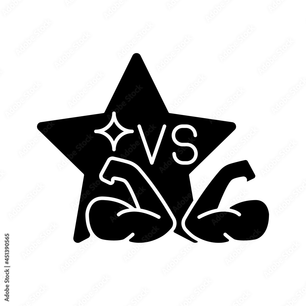 Sports competition reality show black glyph icon. Wrestling championship media broadcast