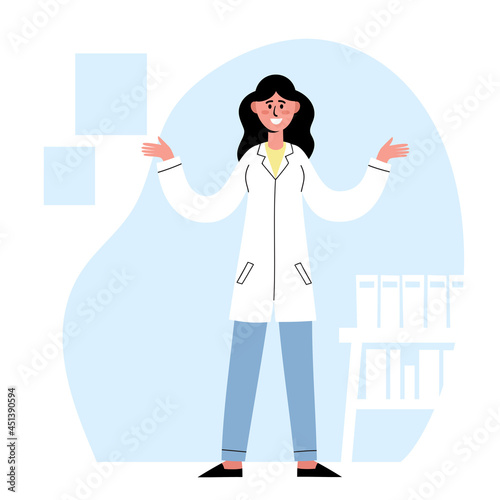 Vector illustration of surprised woman doctor in medical office.