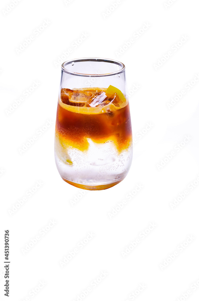 cold coffee with lemon on a white background cold coffee with lemon on a white background