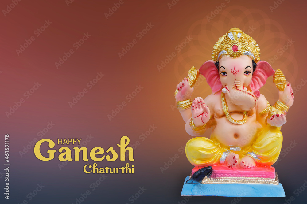 Happy Ganesh Chaturthi Greeting Card design with lord ganesha sclupture