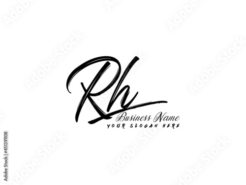 Brush RH Letter Logo, monogram rh signature logo icon vector for business