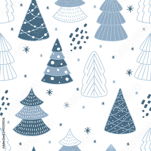 Seamless christmas tree pattern for greeting cards, wrapping papers. Seamless winter pattern. © Anastasiya 