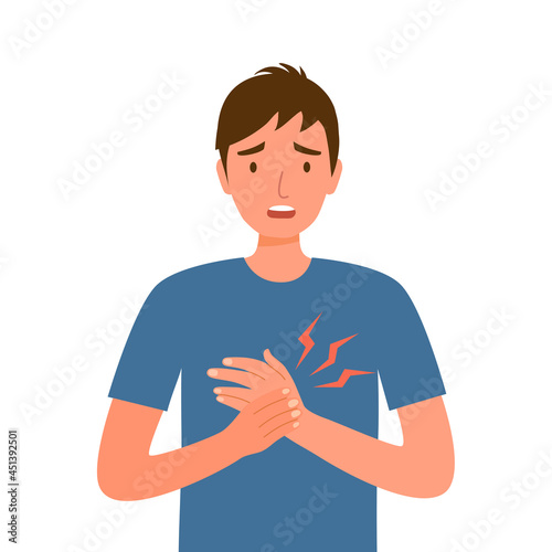 Hand pain concept vector illustration on white background. Man feel numbness in one hand. Muscle or bone problem. photo