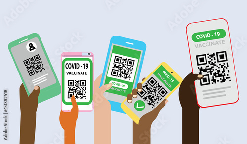 hands holding smartphones with digital vaccinate certificates 