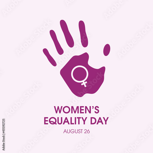 Women's Equality Day Poster with female hand print vector. Female palm of hand with gender symbol purple silhouette icon vector. August 26, important day