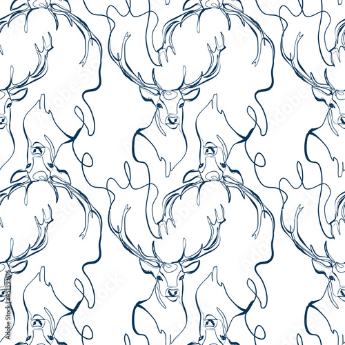 deer animal art line vector modern seamless pattern print white